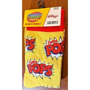Mens Kelloggs Crazy Socks Crew Corn Pops Yellow Fun Pattern Size 6-12 Food Fun